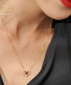 dây chuyền trái tim đỏ đính đá sang trọng