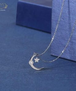 dây chuyền trăng sao bạc đính đá tinh tế