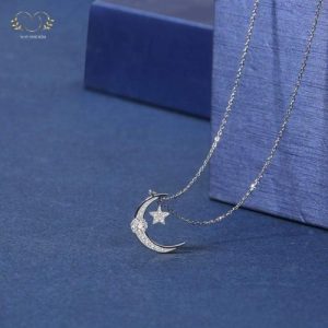 dây chuyền trăng sao bạc đính đá tinh tế