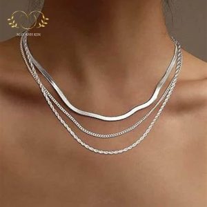 Mẫu dây chuyền bạch kim nữ đẹp layer thanh lịch