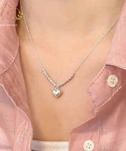 dây chuyền trái tim bạc phối bi tinh tế