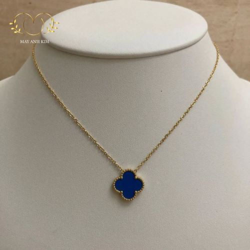 Dây chuyền cỏ 4 lá đá màu viền vàng - Mây Ánh Kim 5 Dây chuyền cỏ 4 lá xanh dương nổi bật