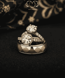 nhẫn cưới cặp đính đá kim cương sang trọng cho cặp đôi