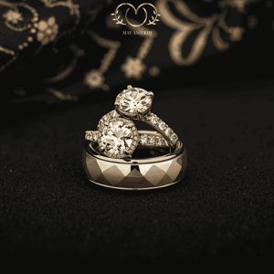 nhẫn cưới cặp đính đá kim cương sang trọng cho cặp đôi