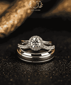 nhẫn cưới cặp đính đá kim cương sang trọng cho cặp đôi