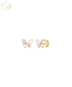 Bông Tai Nữ Hình Nơ Đính Đá Zircon Cao Cấp Mạ Vàng Hồng Sang Trọng - Mây Ánh Kim