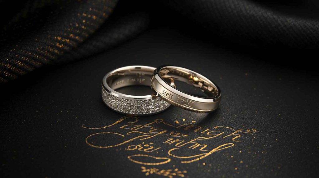 nhẫn cưới khắc tên theo yêu cầu Mây Ánh Kim sang trọng tinh tế
